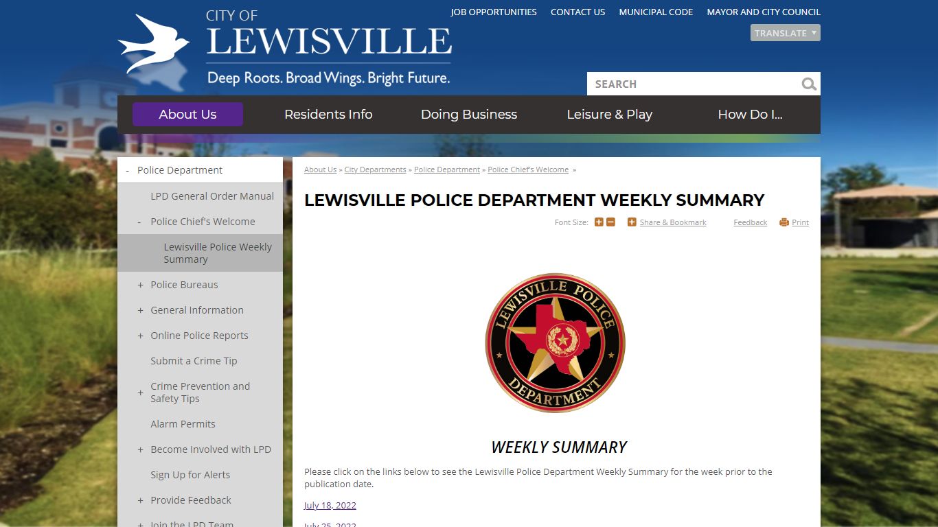 Lewisville Police Department Weekly Summary | City of Lewisville, TX